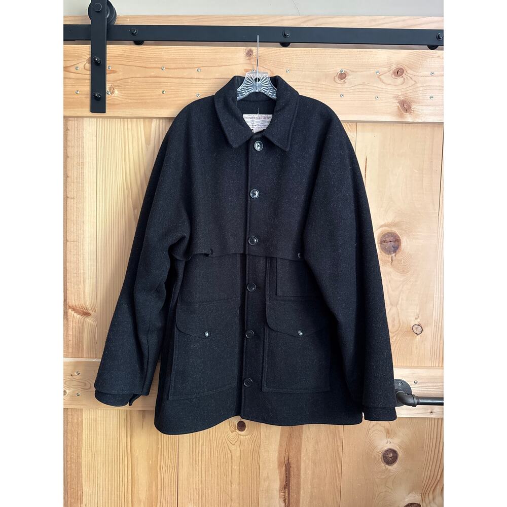 VTG CC FILSON USA Size 46 Mens 100% Wool Double Mackinaw Jacket Cruiser Black